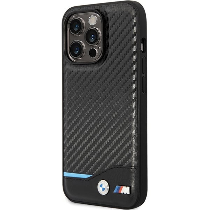 Custodia rigida Leather Carbon BMW BMHCP13X22NBCK per Apple iPhone 13 Pro Max, nera