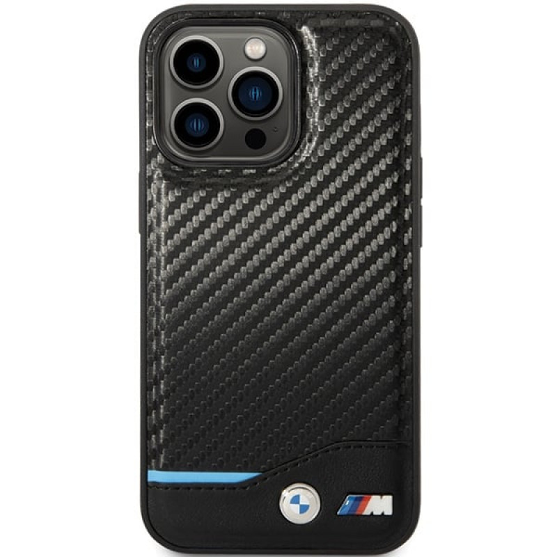 Custodia rigida Leather Carbon BMW BMHCP13X22NBCK per Apple iPhone 13 Pro Max, nera