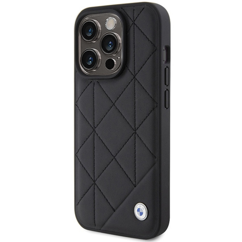 Custodia in pelle trapuntata BMW BMHCP15X22RQDK per Apple iPhone 15 Pro Max, nera
