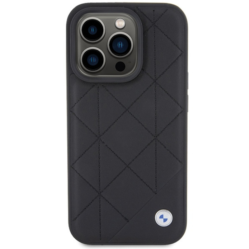 Custodia in pelle trapuntata BMW BMHCP15X22RQDK per Apple iPhone 15 Pro Max, nera