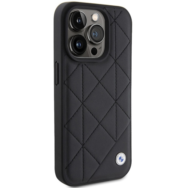 Custodia in pelle trapuntata BMW BMHCP15X22RQDK per Apple iPhone 15 Pro Max, nera