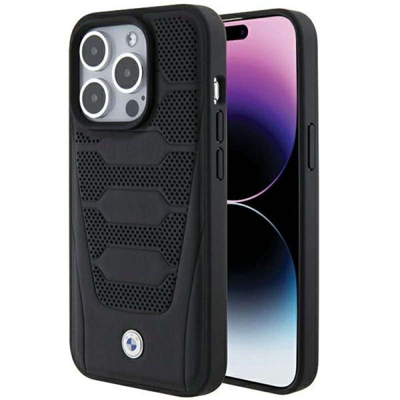 Custodia rigida BMW BMHCP15X22RPSK Leather Seats Pattern per Apple iPhone 15 Pro Max, nera