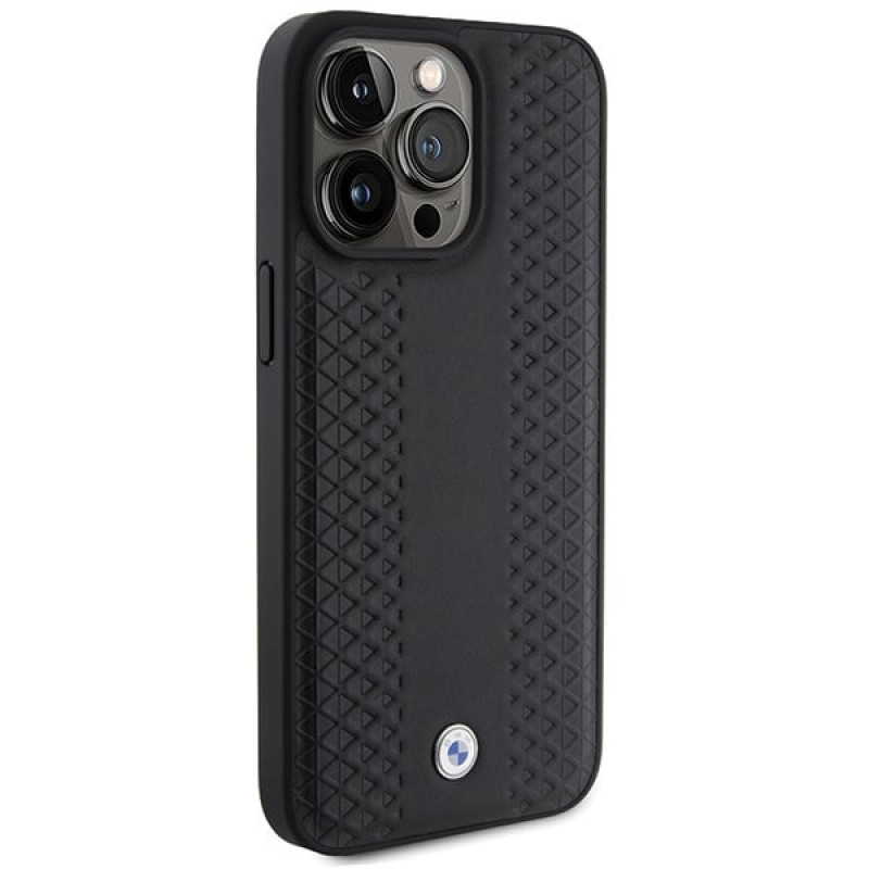 Custodia in pelle con motivo a diamante BMW BMHCP15X22RFGK per Apple iPhone 15 Pro Max, nera