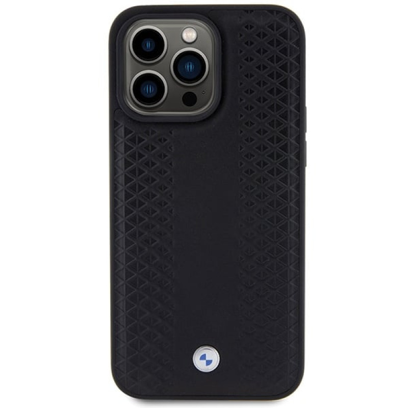 Custodia in pelle con motivo a diamante BMW BMHCP15L22RFGK per Apple iPhone 15 Pro, nera