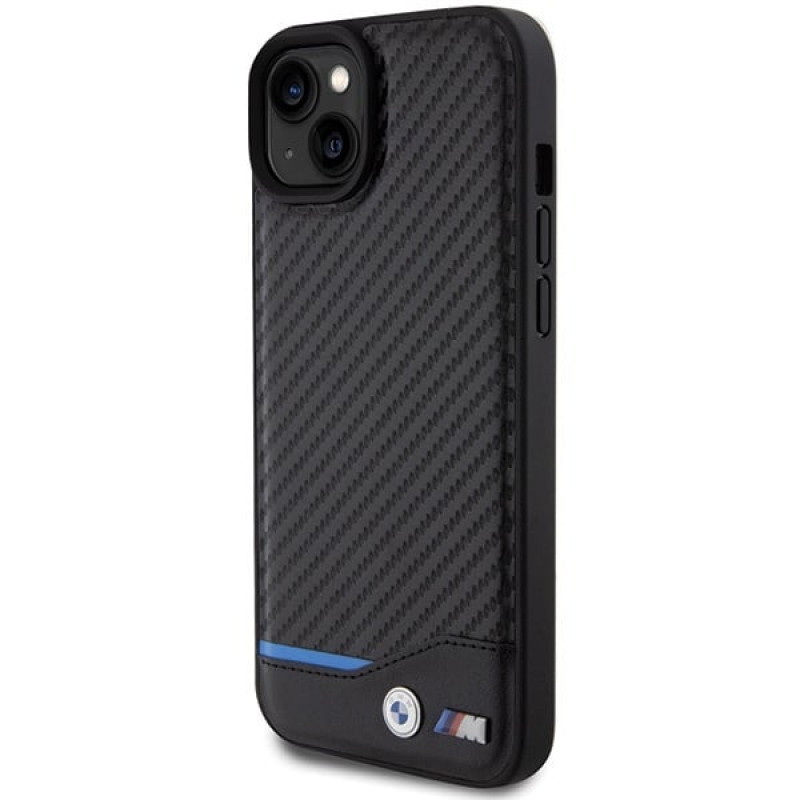 BMW BMHCP15M22NBCK Custodia rigida Leather Carbon per Apple iPhone 15 Plus / 14 Plus, nera