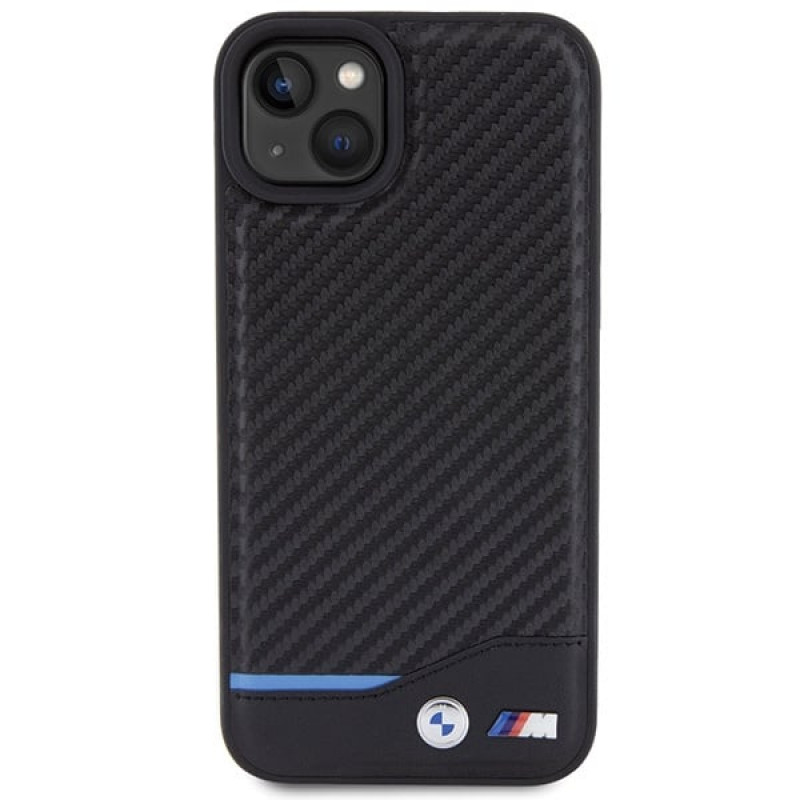 BMW BMHCP15M22NBCK Custodia rigida Leather Carbon per Apple iPhone 15 Plus / 14 Plus, nera