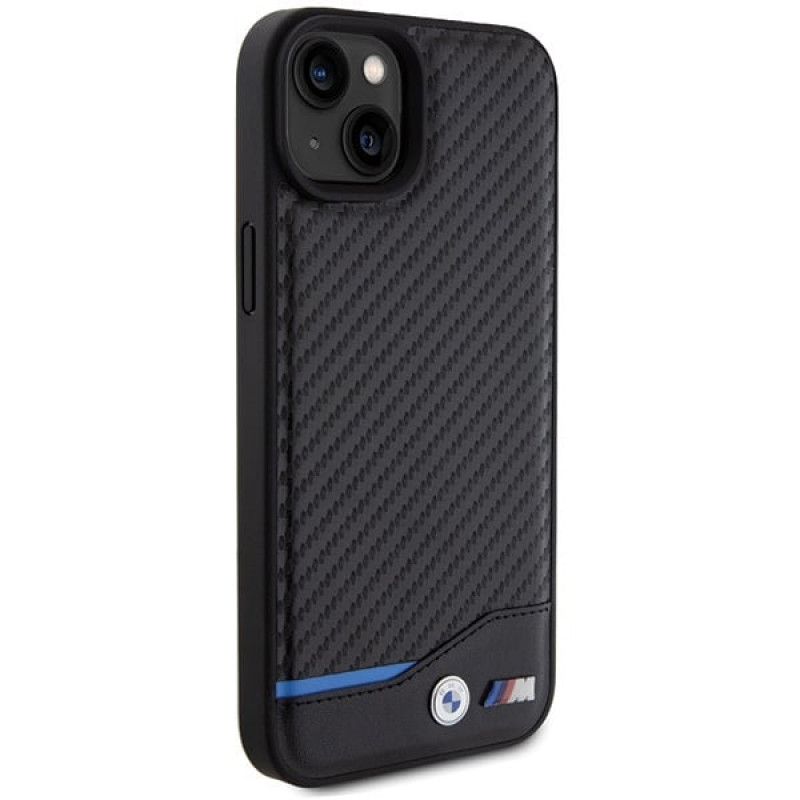 BMW BMHCP15M22NBCK Custodia rigida Leather Carbon per Apple iPhone 15 Plus / 14 Plus, nera