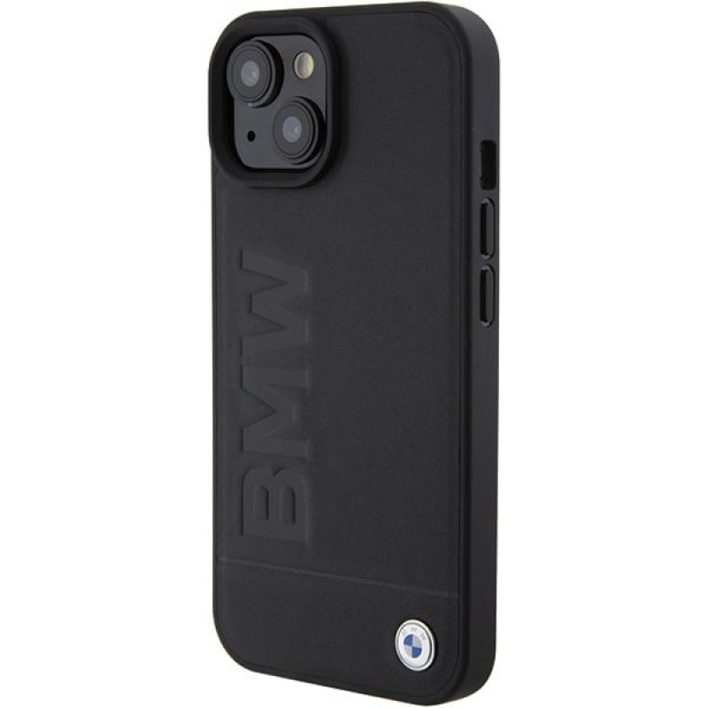 Custodia in pelle Hot Stamp MagSafe BMW BMHMP15MSLLBK per Apple iPhone 15 Plus / 14 Plus, nera
