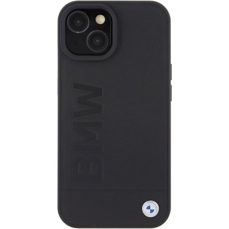 Custodia in pelle Hot Stamp MagSafe BMW BMHMP15MSLLBK per Apple iPhone 15 Plus / 14 Plus, nera