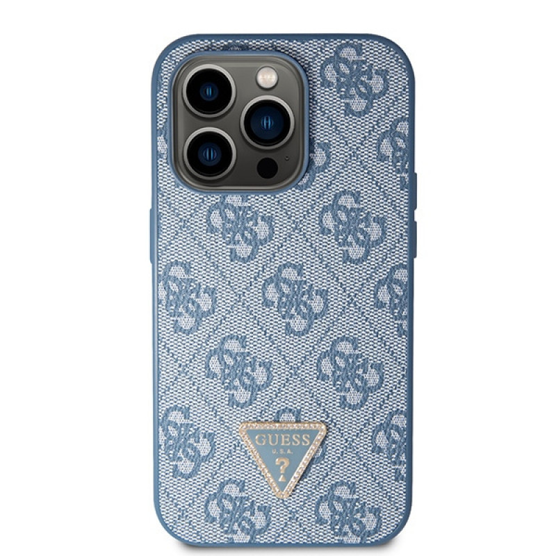 Custodia rigida Crossbody 4G Metal Logo Guess GUHCP15LP4TDSCPB per Apple iPhone 15 Pro, blu