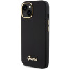Custodia rigida Guess GUHCP15SSMBSLK Silicone Script Metal Logo & Frame per Apple iPhone 15 / 14 / 13, nera