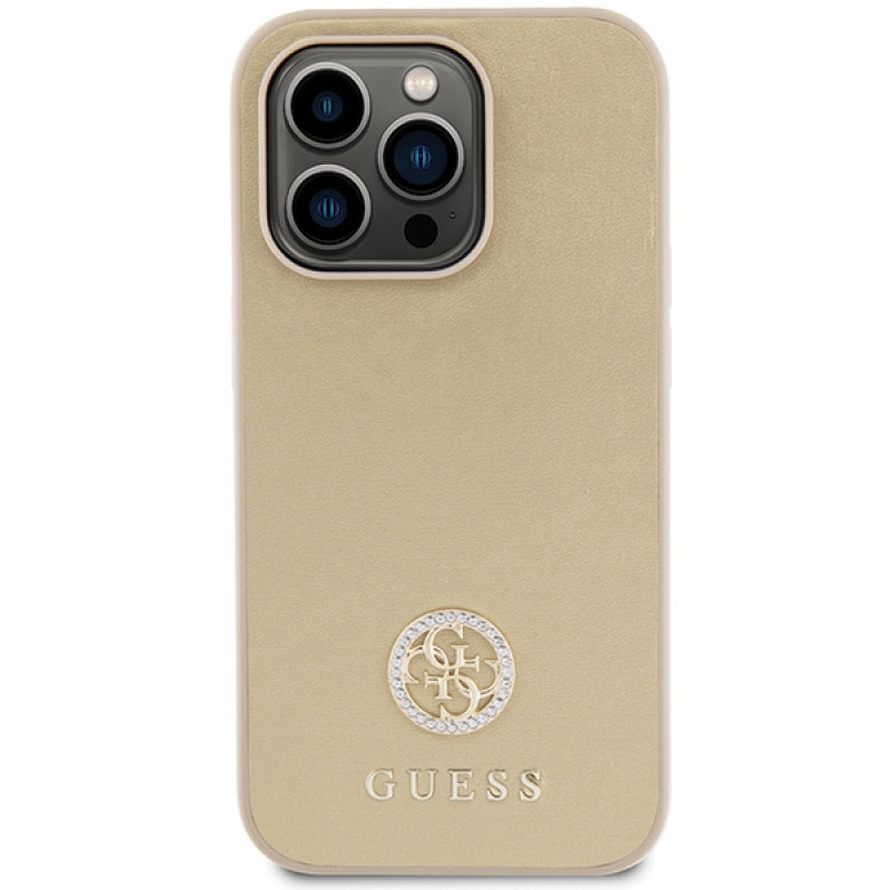 Custodia Guess GUHCP15LPS4DGPD PU 4G Strass Metal Logo per Apple iPhone 15 Pro, oro