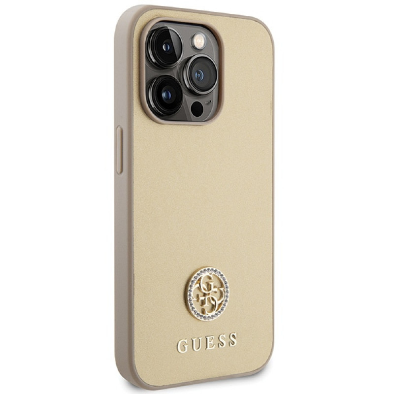 Custodia Guess GUHCP15LPS4DGPD PU 4G Strass Metal Logo per Apple iPhone 15 Pro, oro