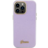Guess GUHCP15XPGMCSL Custodia rigida Glitter Glossy Script per Apple iPhone 15 Pro Max, lilla