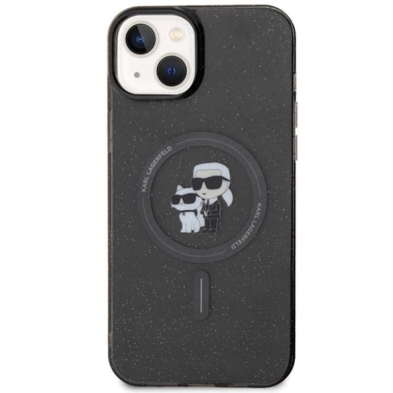 Custodia rigida MagSafe Glitter Karl&Choupette Karl&Choupette per Apple iPhone 15, nera Karl Lagerfeld KLHMP15SHGKCNOK