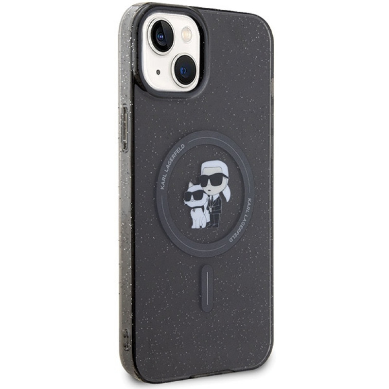 Custodia rigida MagSafe Glitter Karl&Choupette Karl&Choupette per Apple iPhone 15, nera Karl Lagerfeld KLHMP15SHGKCNOK