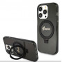Custodia rigida Guess GUHMP15XHRSGSK Ring Stand Script Glitter MagSafe per Apple iPhone 15 Pro Max, nera