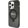Custodia rigida Guess GUHMP15XHRSGSK Ring Stand Script Glitter MagSafe per Apple iPhone 15 Pro Max, nera