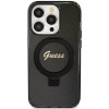 Custodia rigida Guess GUHMP15XHRSGSK Ring Stand Script Glitter MagSafe per Apple iPhone 15 Pro Max, nera