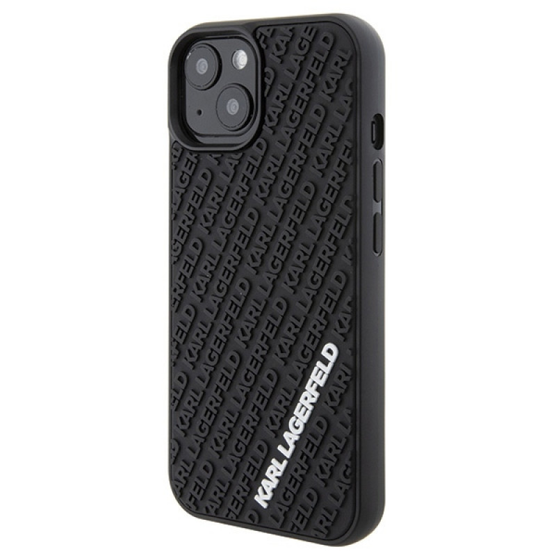 Custodia rigida 3D Rubber Multi Logo Karl Lagerfeld KLHCP15S3DMKRLK per Apple iPhone 15, nera