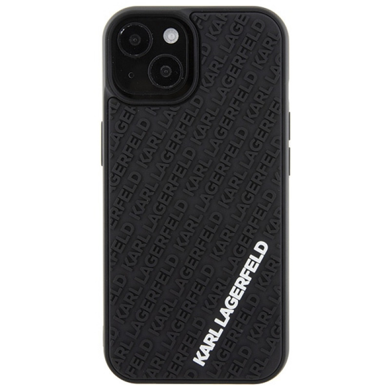 Custodia rigida 3D Rubber Multi Logo Karl Lagerfeld KLHCP15S3DMKRLK per Apple iPhone 15, nera