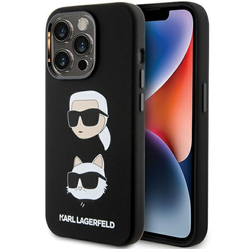 Custodia in silicone liquido Karl Lagerfeld KLHCP15XSDHKCNK Karl and Choupette Heads per Apple iPhone 15 Pro Max, nera