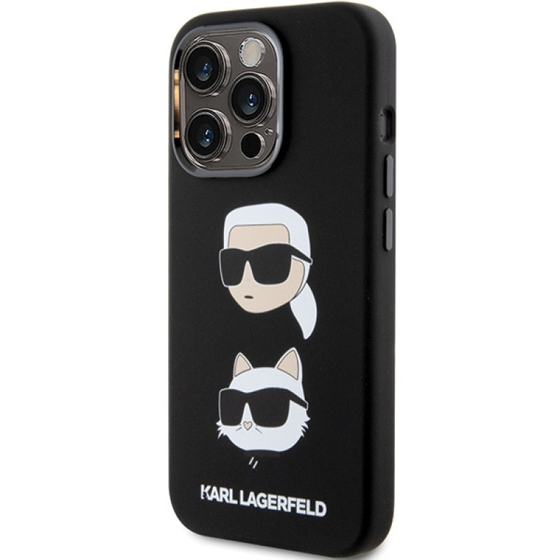Custodia in silicone liquido Karl Lagerfeld KLHCP15XSDHKCNK Karl and Choupette Heads per Apple iPhone 15 Pro Max, nera