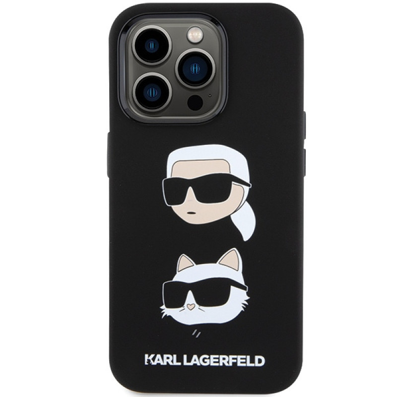 Custodia in silicone liquido Karl Lagerfeld KLHCP15XSDHKCNK Karl and Choupette Heads per Apple iPhone 15 Pro Max, nera