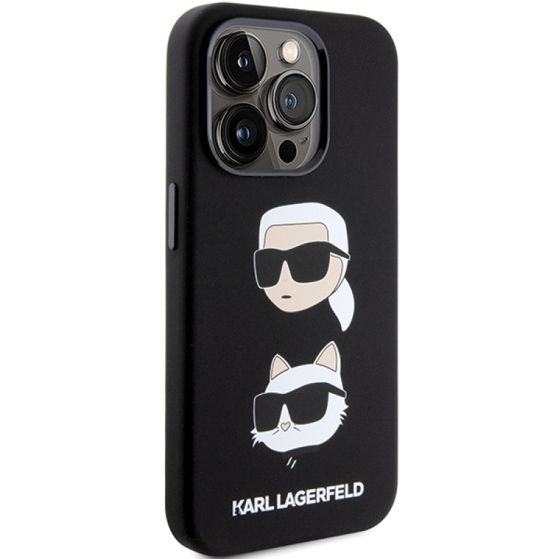 Custodia in silicone liquido Karl Lagerfeld KLHCP15XSDHKCNK Karl and Choupette Heads per Apple iPhone 15 Pro Max, nera