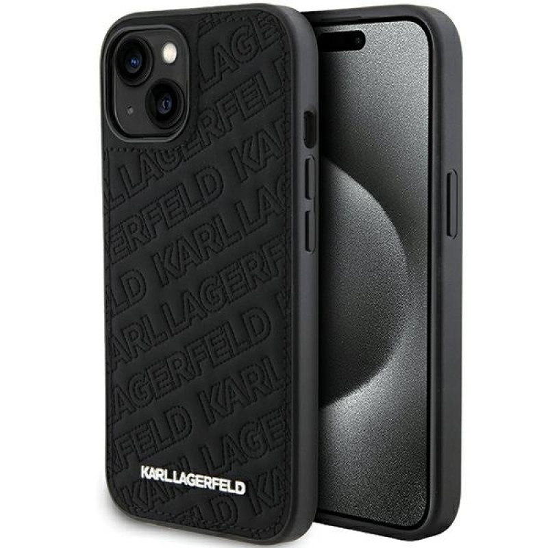 Custodia rigida Quilted K Pattern per Apple iPhone 15, nera, Karl Lagerfeld KLHCP15SPQKPMK