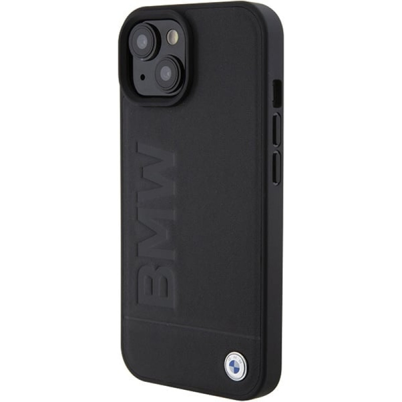 Custodia rigida Leather Hot Stamp BMW BMHCP15MSLLBK per Apple iPhone 15 Plus / 14 Plus, nera