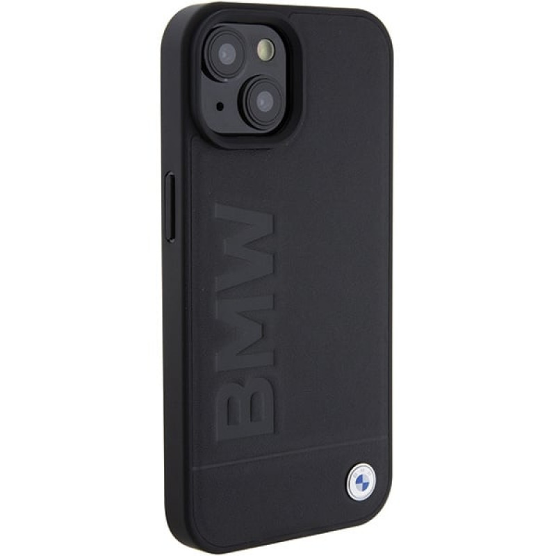 Custodia rigida Leather Hot Stamp BMW BMHCP15MSLLBK per Apple iPhone 15 Plus / 14 Plus, nera