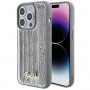 Custodia rigida Guess GUHCP15XPSFDGSS Sequin Script Metal per Apple iPhone 15 Pro Max, argento