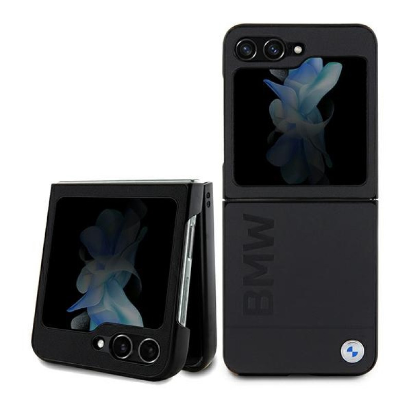 Custodia rigida Leather Hot Stamp BMW BMHCZF5SLLBK per Samsung Galaxy Z Flip5, nera