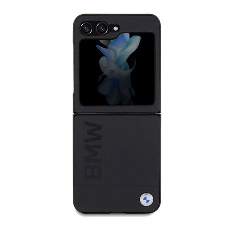 Custodia rigida Leather Hot Stamp BMW BMHCZF5SLLBK per Samsung Galaxy Z Flip5, nera