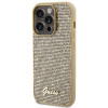 Guess GUHCP15LPMSDGSD Custodia rigida Disco Metal Script per Apple iPhone 15 Pro, oro