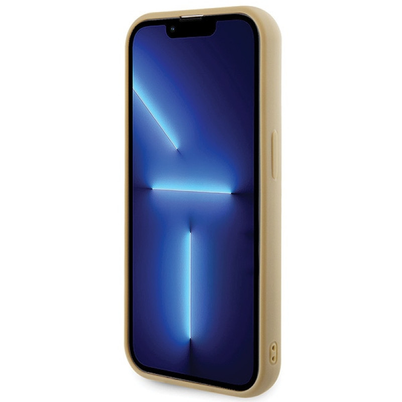Guess GUHCP15LPMSDGSD Custodia rigida Disco Metal Script per Apple iPhone 15 Pro, oro