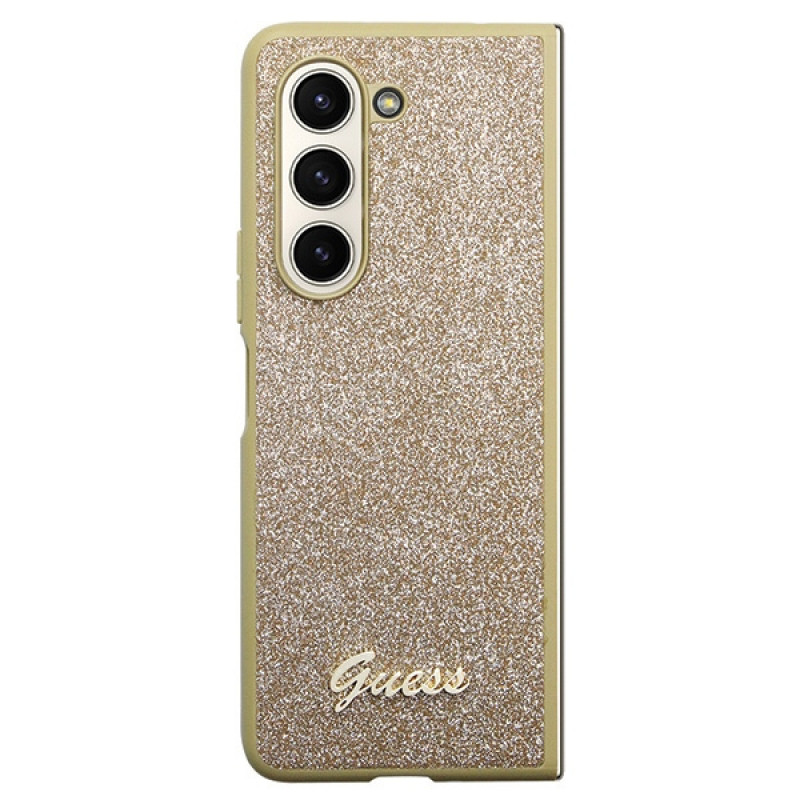 Custodia rigida Glitter Script Guess GUHCZFD5HGGSHD per Samsung Galaxy Z Fold5, oro