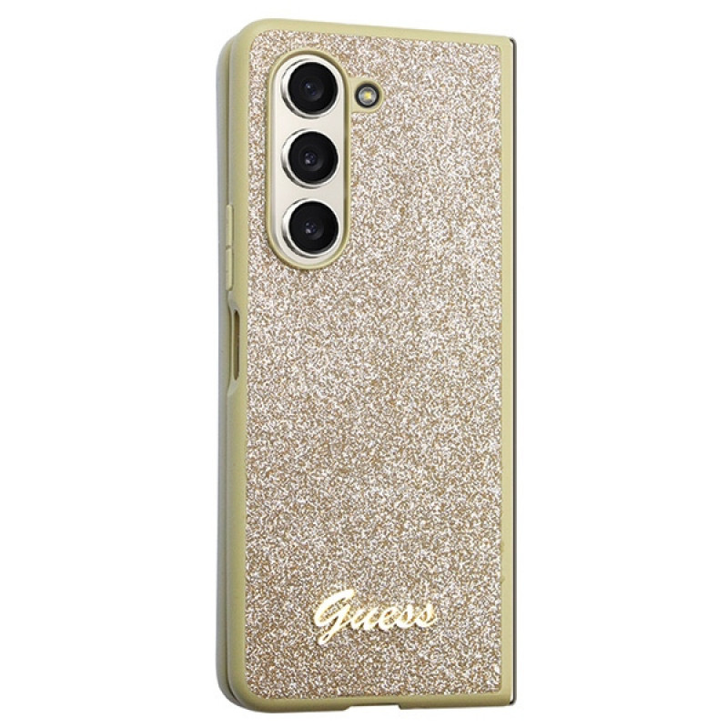 Custodia rigida Glitter Script Guess GUHCZFD5HGGSHD per Samsung Galaxy Z Fold5, oro