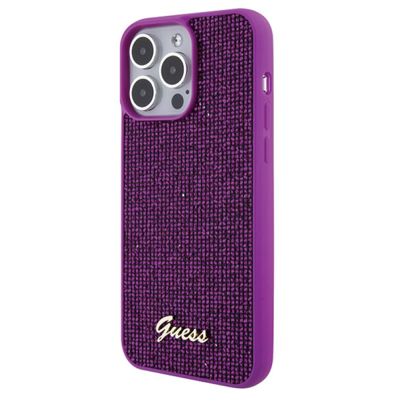 Guess GUHCP15XPMSDGSF Custodia rigida Disco Metal Script per Apple iPhone 15 Pro Max, viola