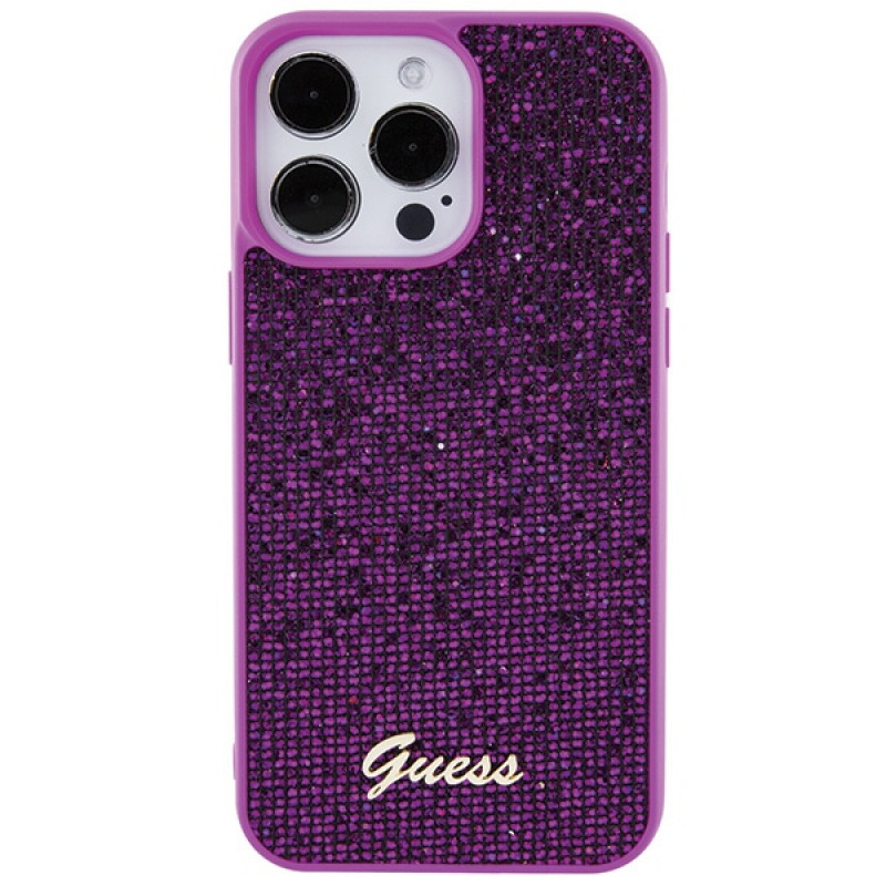 Guess GUHCP15XPMSDGSF Custodia rigida Disco Metal Script per Apple iPhone 15 Pro Max, viola