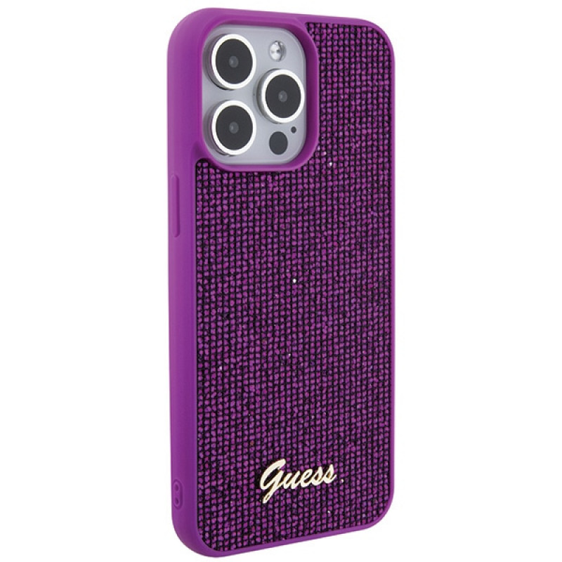 Guess GUHCP15XPMSDGSF Custodia rigida Disco Metal Script per Apple iPhone 15 Pro Max, viola