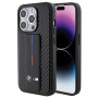 BMW BMHCP15LGSPCCK Custodia rigida per Apple iPhone 15 Pro Grip Stand Smooth & Carbon, nera