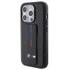 BMW BMHCP15LGSPCCK Custodia rigida per Apple iPhone 15 Pro Grip Stand Smooth & Carbon, nera