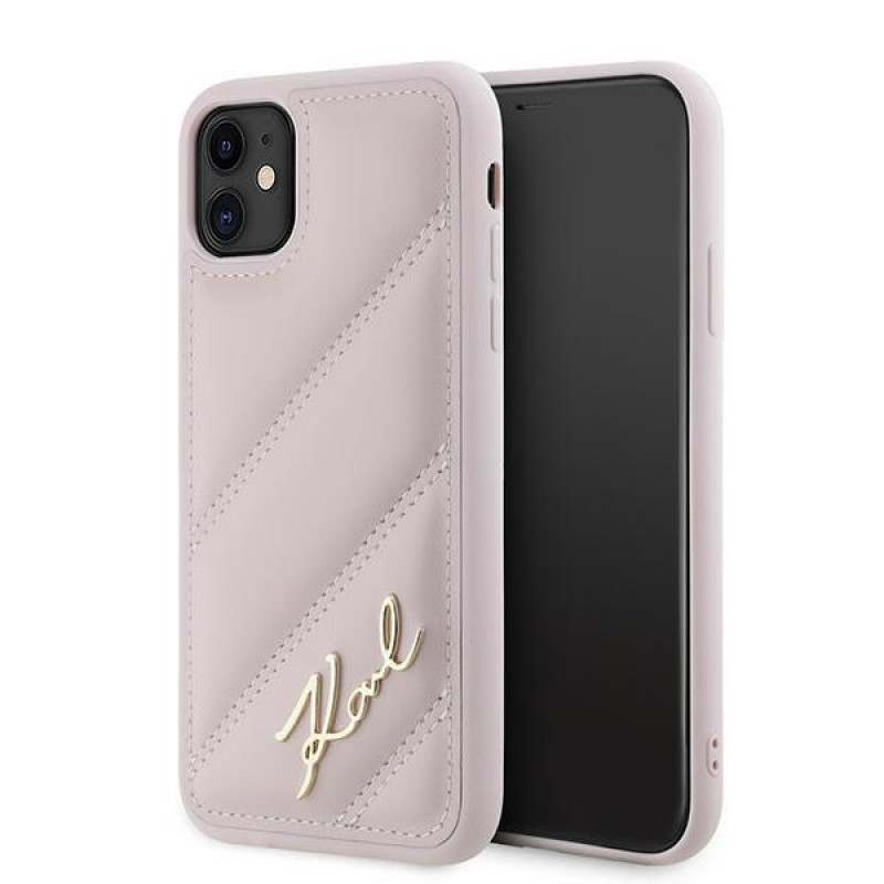 Karl Lagerfeld KLHCN61PQDSMGP Custodia rigida per Apple iPhone 11 / XR Diagonal Quilted Script, rosa