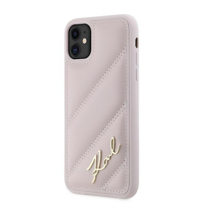 Karl Lagerfeld KLHCN61PQDSMGP Custodia rigida per Apple iPhone 11 / XR Diagonal Quilted Script, rosa