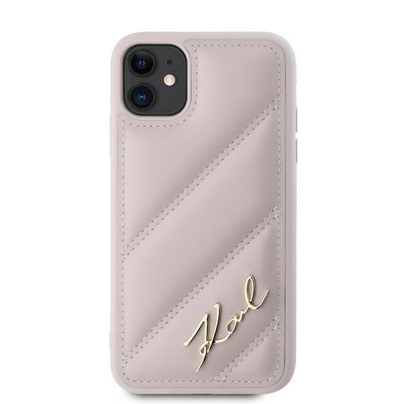 Karl Lagerfeld KLHCN61PQDSMGP Custodia rigida per Apple iPhone 11 / XR Diagonal Quilted Script, rosa