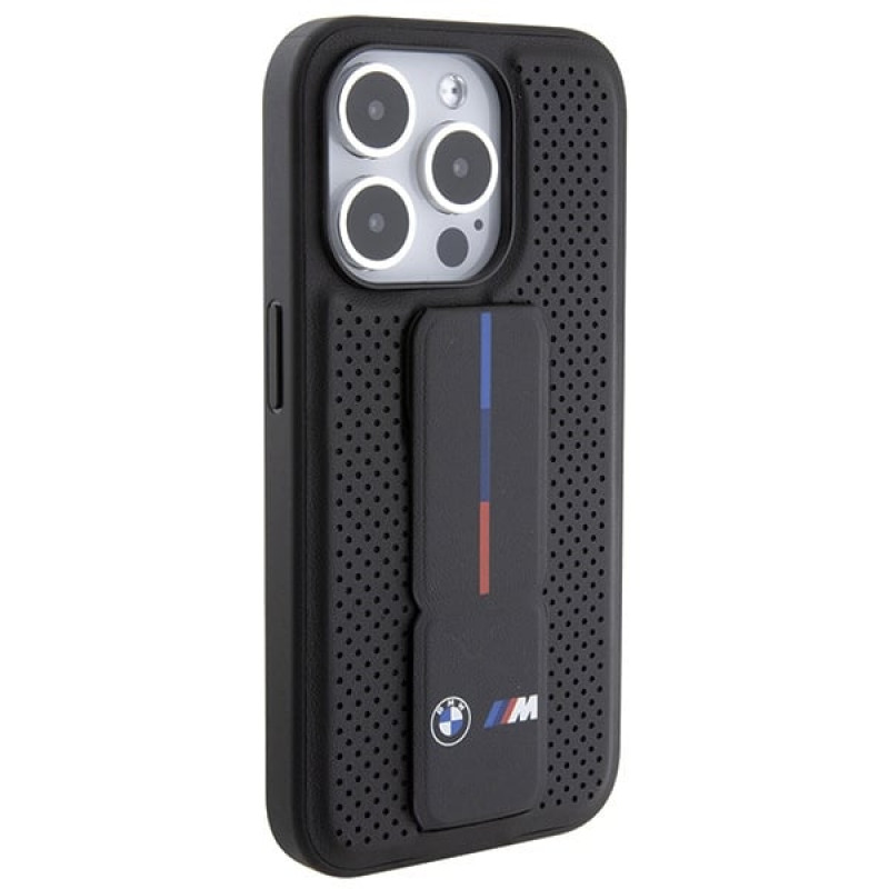 BMW BMHCP15LGSPPRK Custodia rigida per Apple iPhone 15 Pro Grip Stand Smooth & Perforated, nera