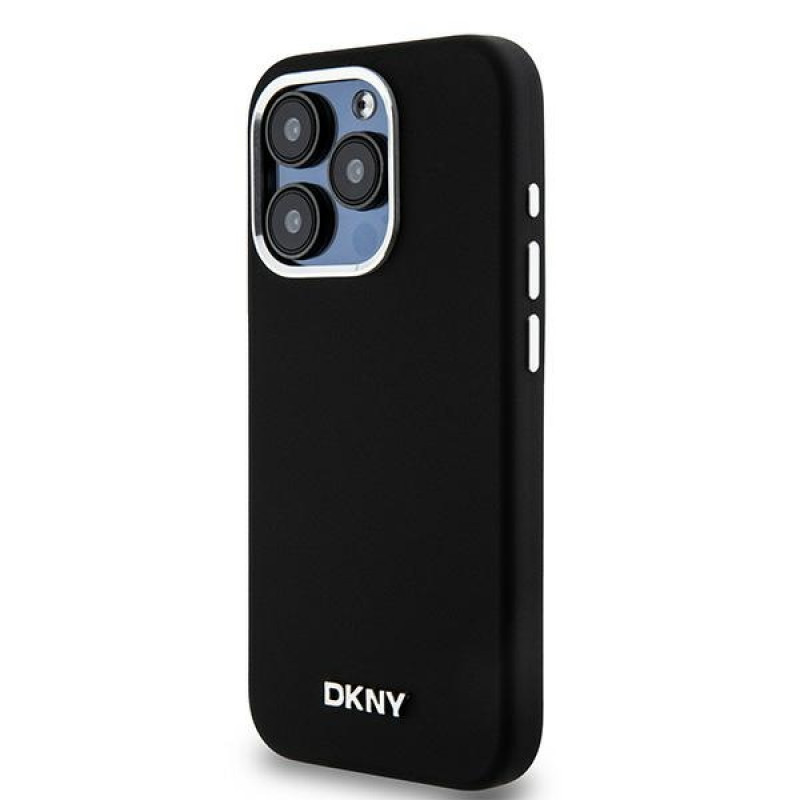 DKNY Custodia rigida Apple iPhone 15 Pro Liquid Silicone Small Metal Logo MagSafe, nera