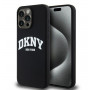 DKNY Custodia rigida per Apple iPhone 15 Pro Max Liquid Silicone White Printed Logo MagSafe, nera